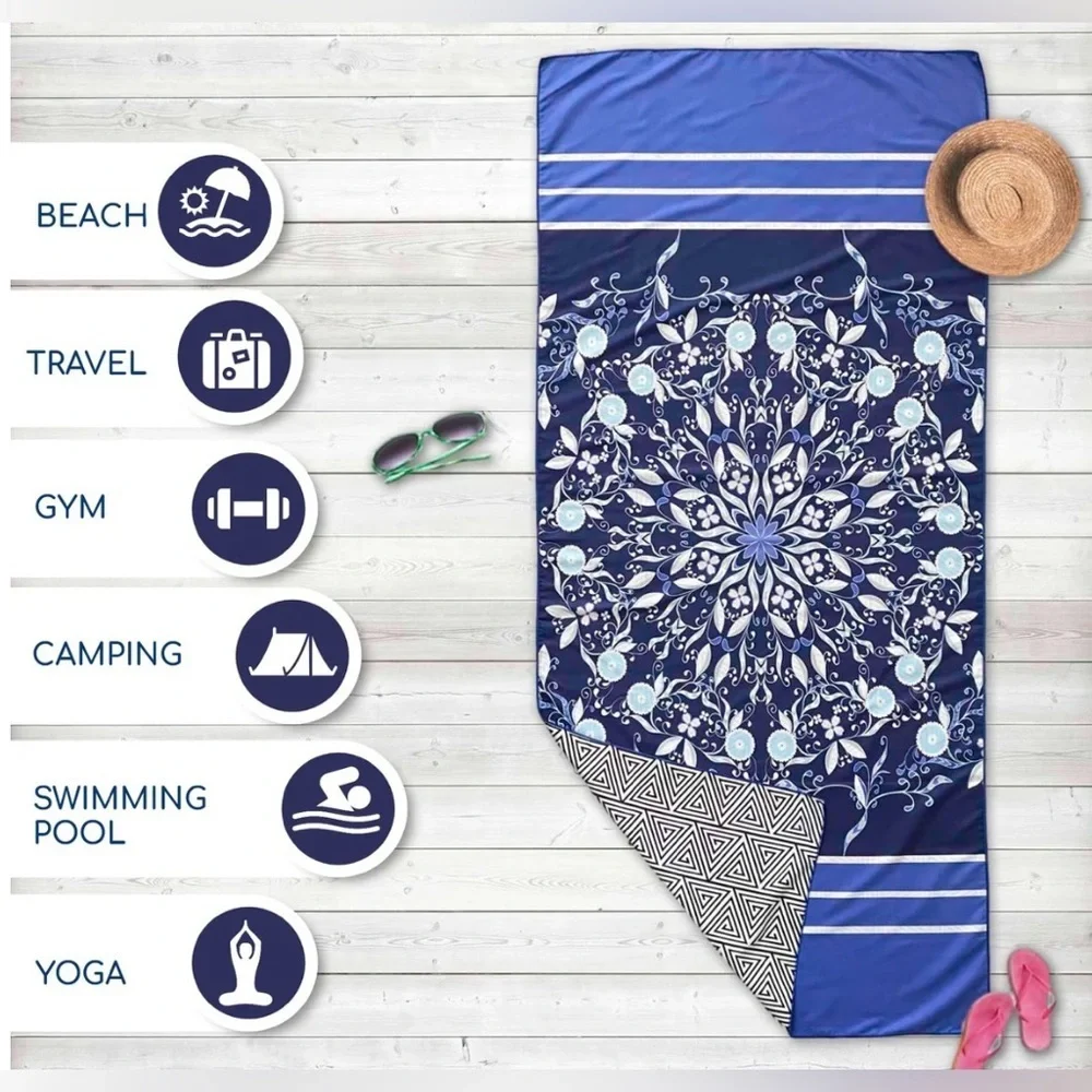 Beach Towel - Blue Flower (78x35 inches)